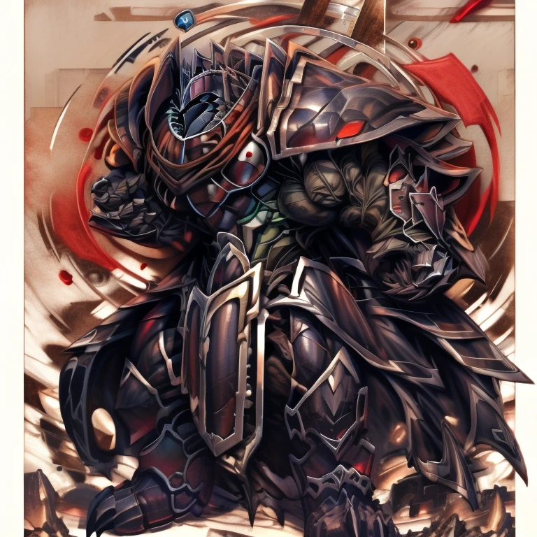 (masterpiece, best quality, detailed:1.2) detailed full body, a knight's mechanical armor, glowing wide and heavy armor, wears full body armor. massive muscles, huge pecs, chiseled abs, huge pectorals, exaggeratedly huge muscles. wearing a cloak. unusually developed muscular body big muscle, pecs, triceps, traps, waist narrow, unusually developed muscular body, Dark knight,
BlackKnight_fe, The claws are sharp,
Sharp teeth,