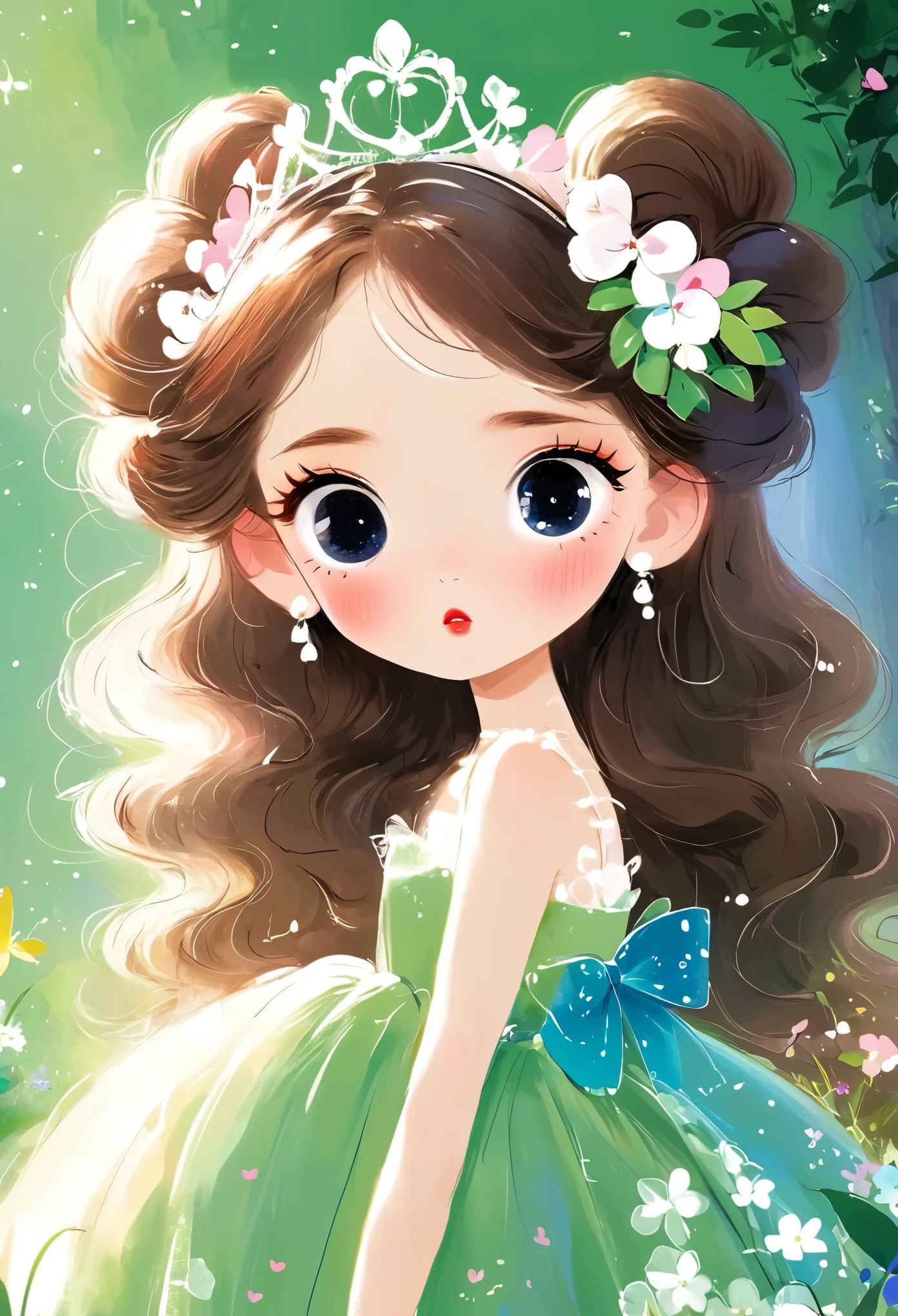 Rough texture,Hand-drawn style:beautiful princess,big eyes,Bow,Thin waist,Flowers