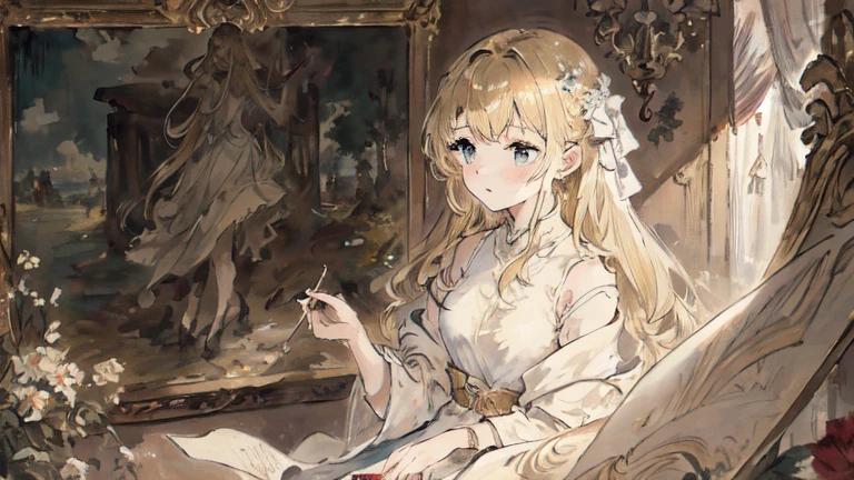 masterpiece, highest quality, Very delicate and beautiful girl,Very delicate and beautiful, world masterpiece theater, Very detailedな, Very detailedな, highest quality, Blonde, High resolution, Very detailed,One girl, highest quality, figure, View your viewers, material, canvas, oil, Genuineistic, Genuineist ,Genuine,