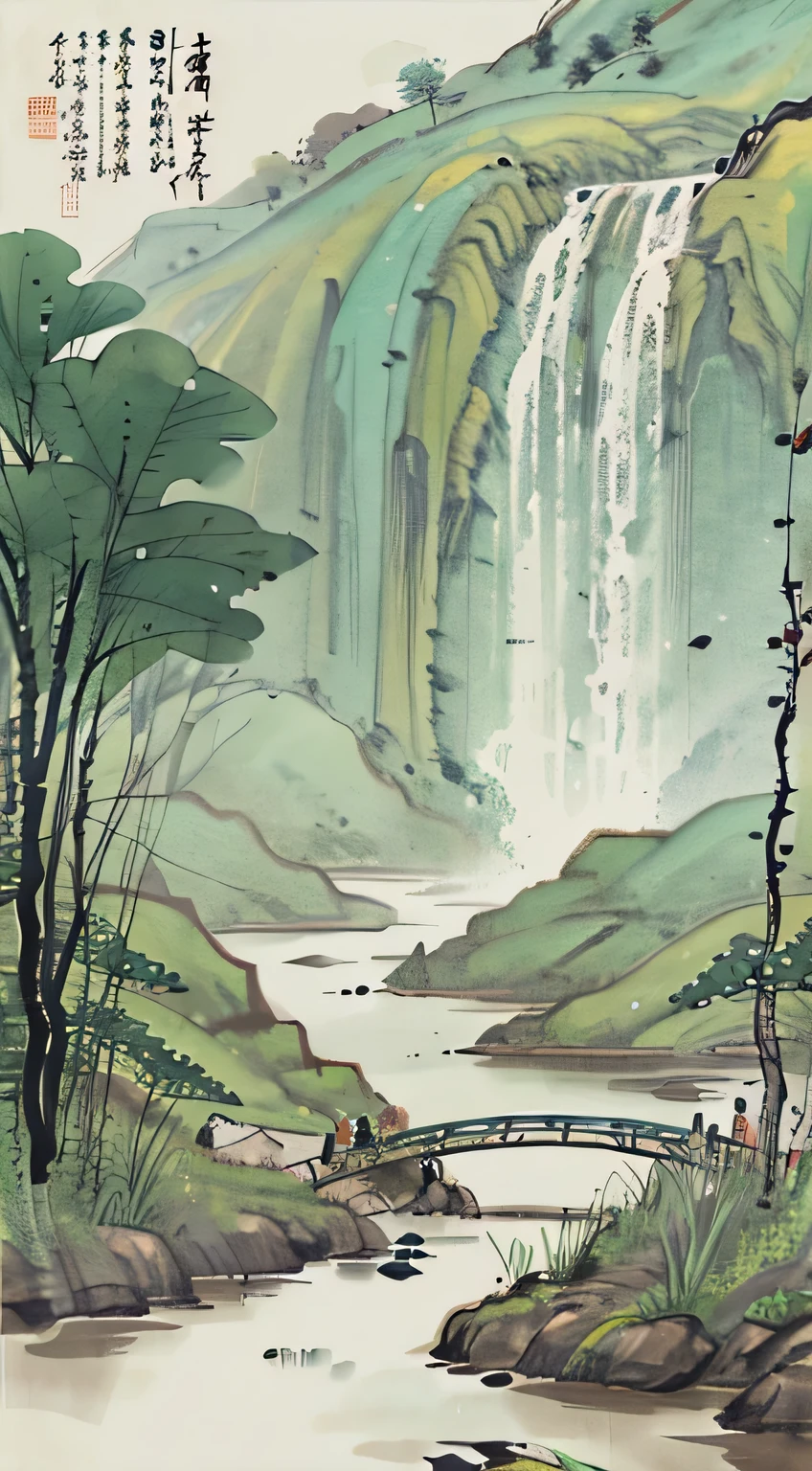 pond,Spring is in the air,Green,Lichun poster,E-commerce poster,Chinese style,Ink Painting,Clear texture