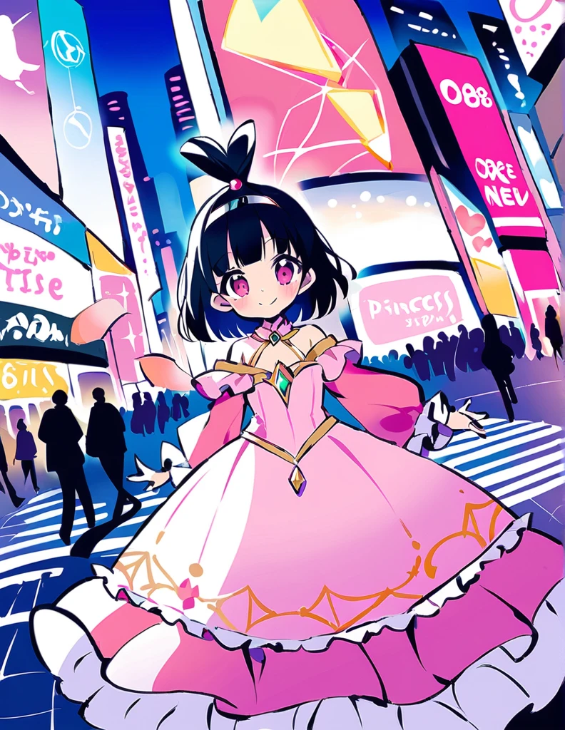 dynamic angle, absurdres, best quality, masterpiece,
BREAK
(ite), (pink detailed princess dress with many frills:1.3), frilly long sleeves, pink eyes, beautiful black hair, (topknot), blunt bangs, smile,
BREAK
The travel memories photo captures the princess against the backdrop of iconic locations around the world. in New York, she stands on the times square; These photos are a record of adventures that transcend time and space, reflecting the princess’s diverse allure.
