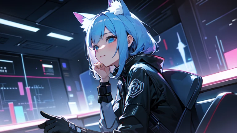 Financial House、technology, AI, Futuristic, Blockchain, International Monetary Fund, (Matrix World) 、Girl、Cat ear,barist