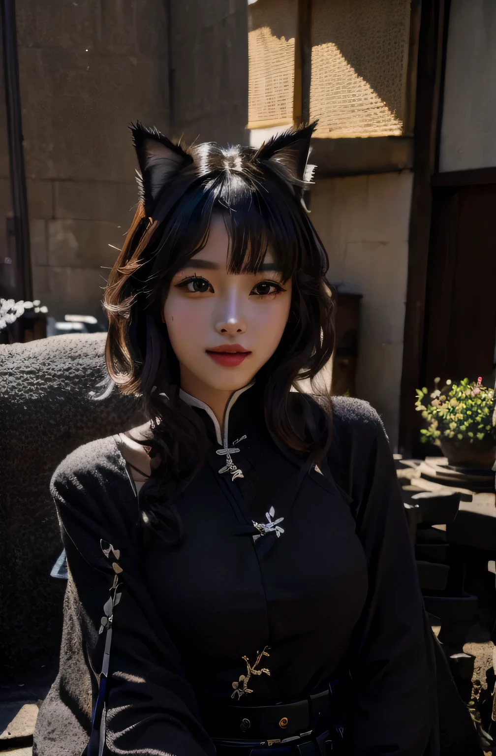 8K, Masterpiece, An attractive cat girl in combat uniform, Very beautiful cute cat girl, Beautiful young cat girl, Real life anime cat girl, Beautiful Asian Cat Girl, Japanese Model, Realistic young gravure idol, Beautiful Japanese girl face, Beautiful Korean Women, Cat-eared girl, Gorgeous Chinese Model, Beautiful young Korean woman, Realistic cat ears, Short Hair, China dress, wave hands, 