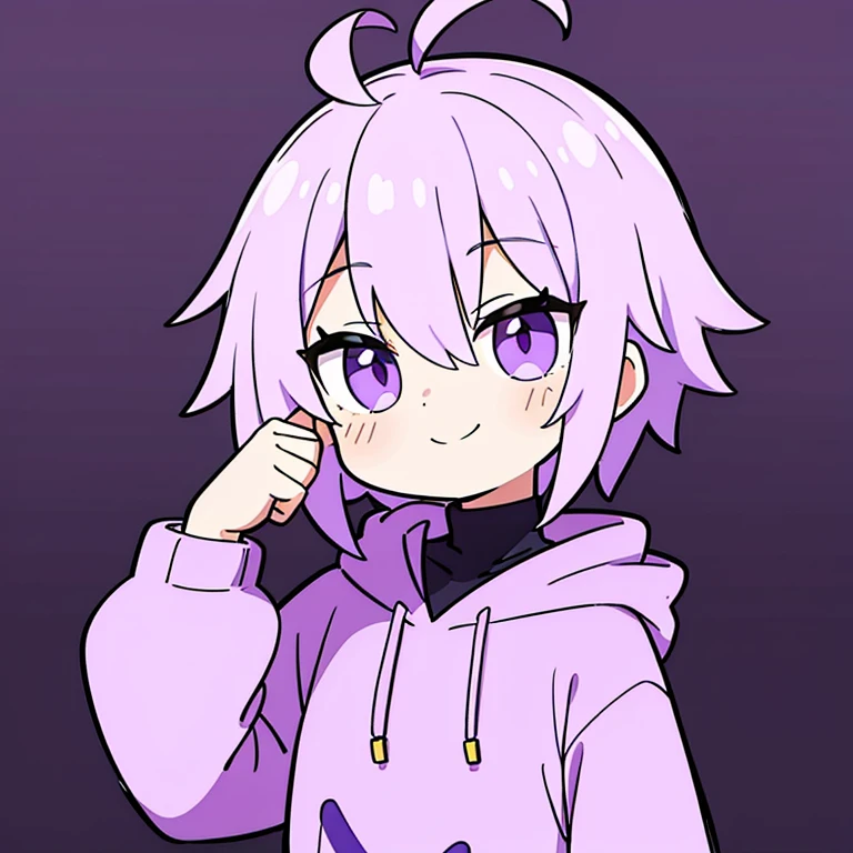 Upper Body Purple hoodie 1Boy Light purple hair Ahoge short smiling 1Boy