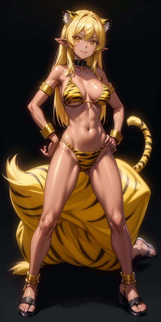 Cheetara,beautifully rendered, intense color palette, dynamic lighting, fierce expression, muscular physique, athletic pose, fantasy setting, stylized rendering, glowing eyes, voluminous hair