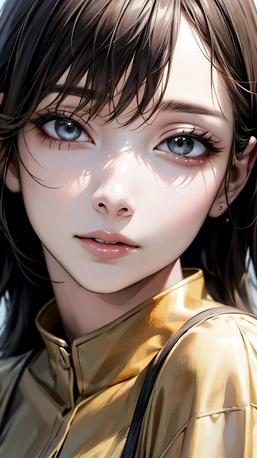 (highest quality、8k、32k、masterpiece)、(Realistic)、(Realistic:1.2)、(High resolution)、Very detailed、Very beautiful face and eyes、1 girl、Round and small face、(Droopy eyes:1.3), Tight waist、Delicate body、(close、highest quality、Attention to detail、Rich skin detail)、(highest quality、8k、Oil paint:1.2)、Very detailed、(Realistic、Realistic:1.37)、Bright colors