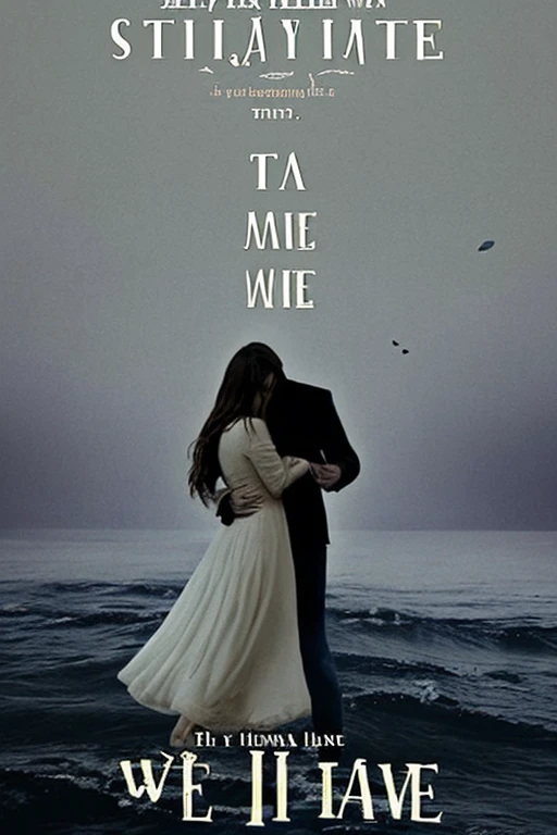 book poster that you think is for a romantic drama that is a bit sad, different in nature from the couple, with an atmosphere full of emotion and affection, and there is a little action, the title of the book is "Stay With me Mirela" because Mirela is a ghost and Ethan is a human