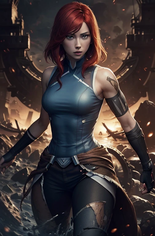 Karen Gillan red hair like Korra, sightly muscled, messy hair, Full body, Beautiful anime waifu style girl,hyperdetailed painting, luminism, art by artgerm, concept art, dark background, abstract beauty, approaching perfection, pure form, golden ratio, minimalistic, dark atmosphere, unfinished, concept art, intricate details, 8k post production, high resolution, hyperdetailed, trending on artstation, sharp focus, studio photo, intricate details, highly detailed,