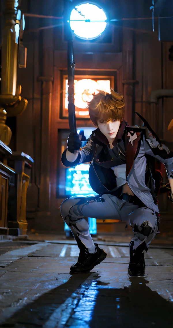 .anime boy cool poses,masterpiece, highest quality, soft lighting,attack pose,