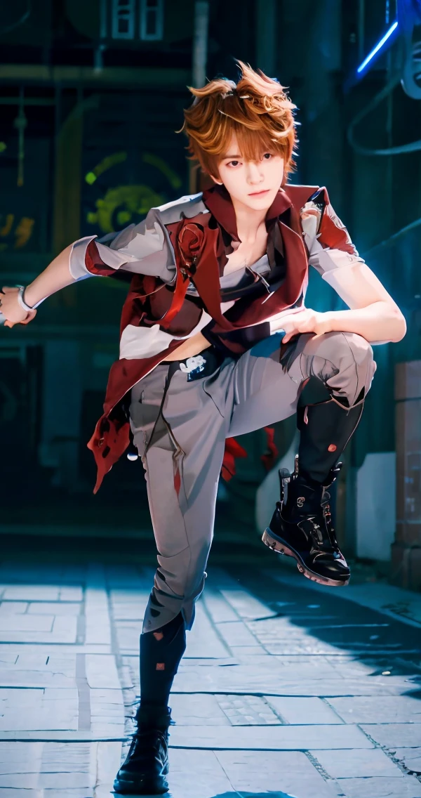 .anime boy cool poses,masterpiece, highest quality, soft lighting,attack pose,