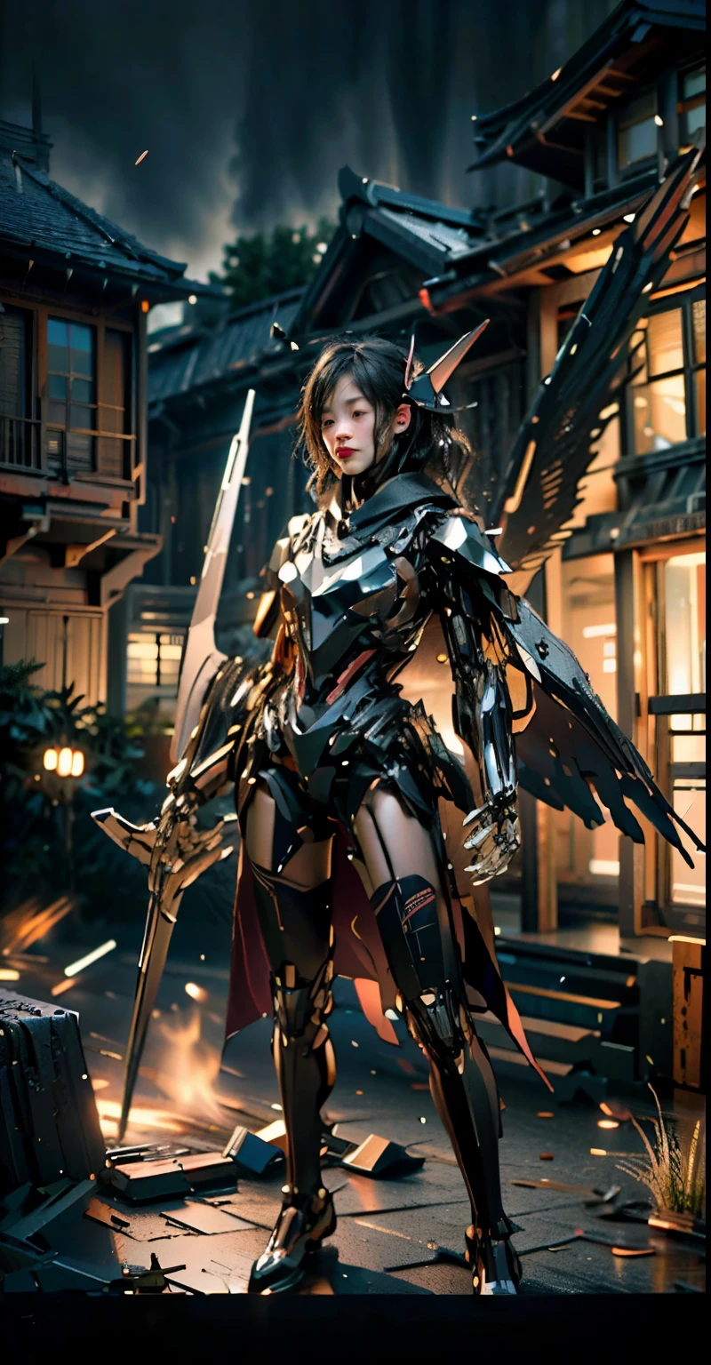 (masterpiece, highest quality:1.2), (8K Ultra HD, 16k, 32k, Ultra-high resolution), (Realistic:1.37), (RAW Photos), Ultimately realistic, Ultimately realistic details, Ultimately realistic texture, Ultimate in exquisite detail, Ultimately realistic lighting, Ultimately realistic shadow, Japanese Girls, Extremely cute face, Ultimate RAW Skin, Ultimately realistic eyes, (mechanical:1.4), (armor), whole body, Wide Shot