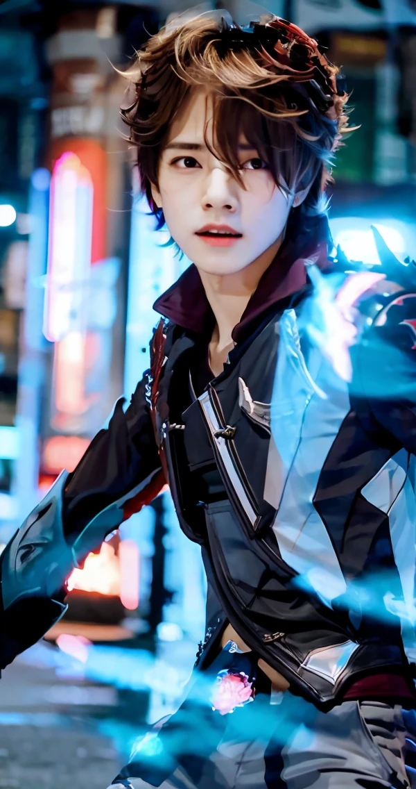 .anime boy cool poses,masterpiece, highest quality, soft lighting,attack pose,