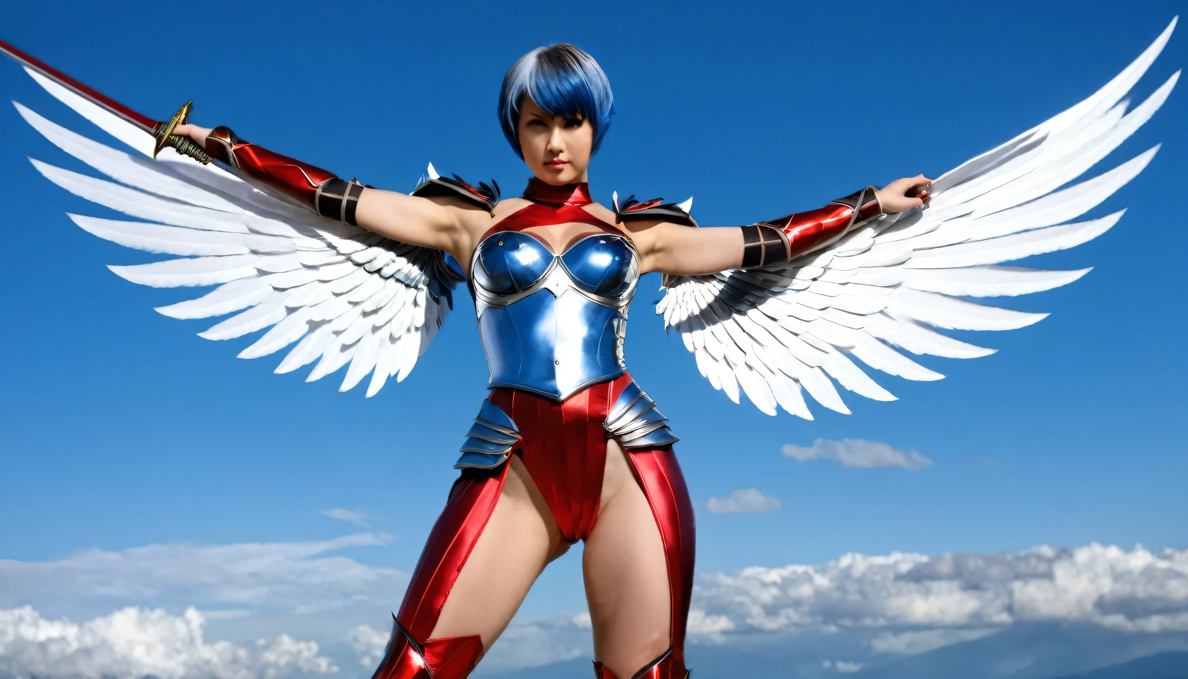 best quality,masterpiece,realistic, anal,anal hold,huge penis,pussy,1boy, 1girl,perfect body,cute evil face, wings, colored skin, pointy ears, blue skin, red eyes, underboob, demon girl, horns, breasts, genderswap (mtf), genderswap, red wings,evil smile,(by Ali Erturk), by Geof Darrow,