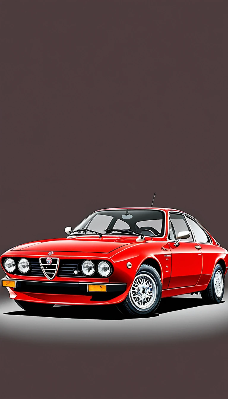 Magnifique Alfa Romeo GTV 2.0 Grand Prix Coupe 1981, rouge, design graphic vintage, beaucoup de détails, image vectorielle, Realistic, background italy