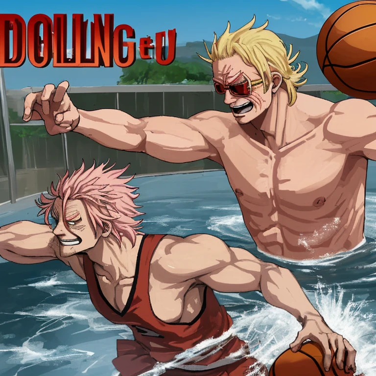 Doflamingo playing basketball in the hot springs