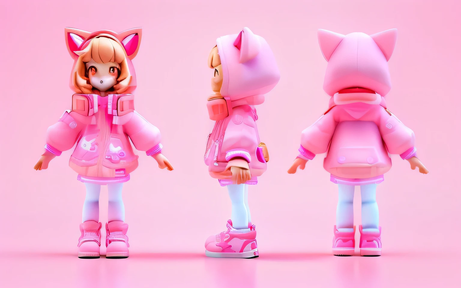 Close up of person wearing pink clothes and cat costume, Rendering a cute 3D anime girl, Anime style 3d, 3D rendering style, Stylized anime, Highly detailed characters, 3D Rendering Character Art 8k, 3D Characters, 3d characters, Cute 3d rendering, Stylized characters, 3d characters concept