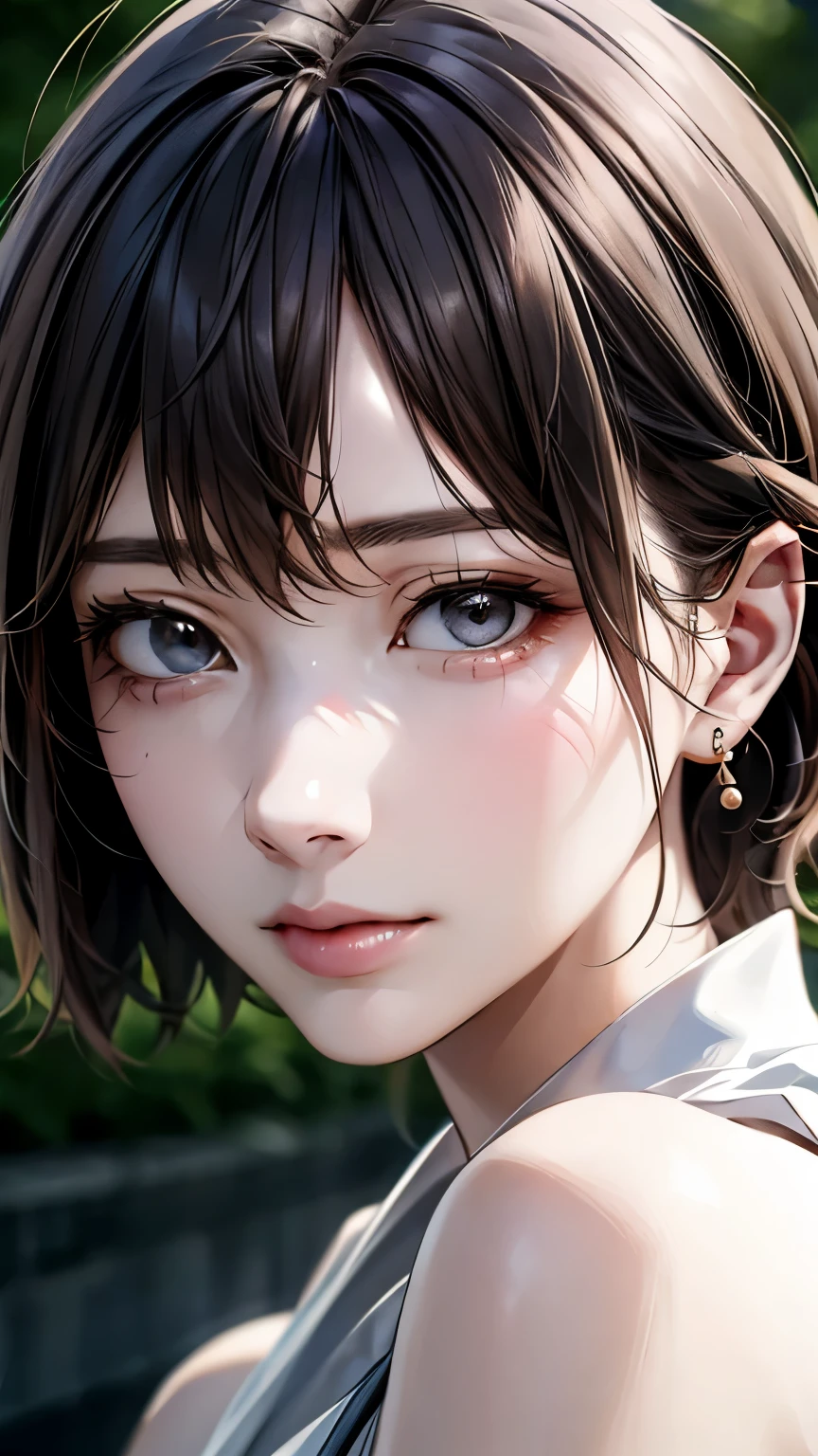 (highest quality、8k、32k、masterpiece)、(Realistic)、(Realistic:1.2)、(High resolution)、Very detailed、Very beautiful face and eyes、1 girl、Round and small face、(Droopy eyes:1.3), Tight waist、Delicate body、(close、highest quality、Attention to detail、Rich skin detail)、(highest quality、8k、Oil paint:1.2)、Very detailed、(Realistic、Realistic:1.37)、Bright colors