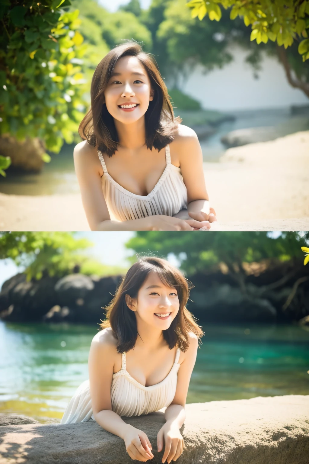 25 year old girl, Dreaming on the beach, Sunburned skin, Long Wavy Hair, Casual summer sundresses, Lost in Thought, Gazing at the Horizon, A vision of peace and contentment, Capturing the essence of a carefree and beautiful soul, Best for high resolution, Ultra-Detailed Unity 8K Wallpapers, Breathtaking and captivating works of art.