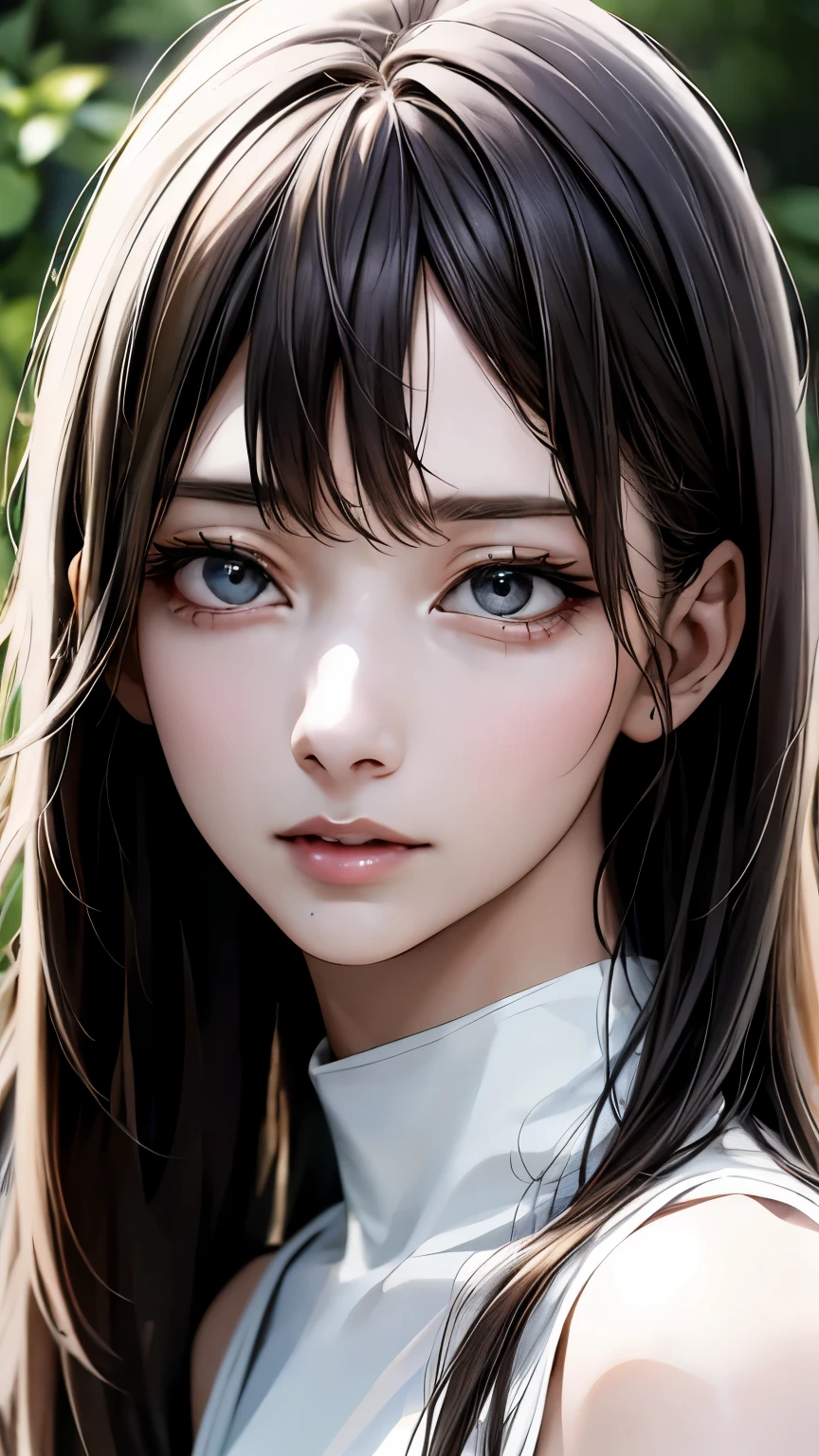 (highest quality、8k、32k、masterpiece)、(Realistic)、(Realistic:1.2)、(High resolution)、Very detailed、Very beautiful face and eyes、1 girl、Round and small face、(Droopy eyes:1.3), Tight waist、Delicate body、(close、highest quality、Attention to detail、Rich skin detail)、(highest quality、8k、Oil paint:1.2)、Very detailed、(Realistic、Realistic:1.37)、Bright colors