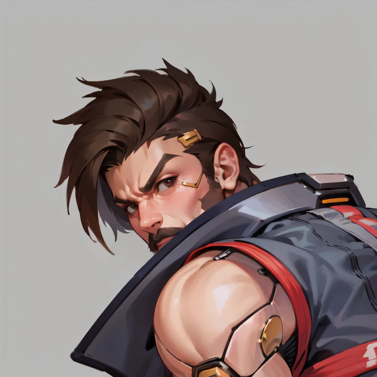 (masterpiece:1.2),Best quality,Metal pattern,metallic feel,Pleated detail,Strong muscles,Short haired man