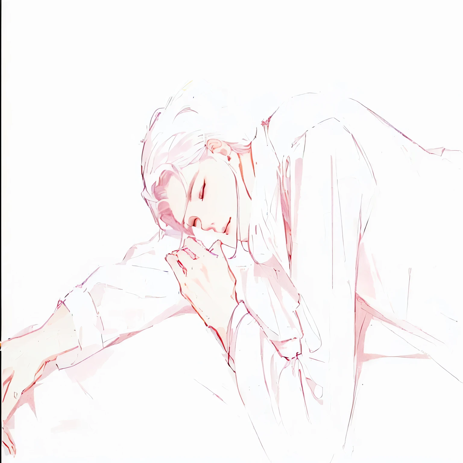 A drawing of a man lying face down with his hand on his chin., park Jimin, Jimin, inspired By Jeon Seok Lee, sleepy, Kim Doyoung, By Jeon Seok Lee, fan art, Blurry and dreamy illustrations, By Kim Eung Hwan, By Jang Seung Op, outline, sleep, [ digital art ]!!, outline!!