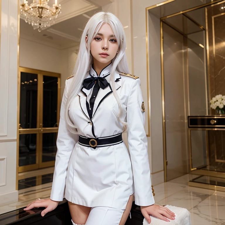 Anime beautiful girl with white hair and luxury uniform 