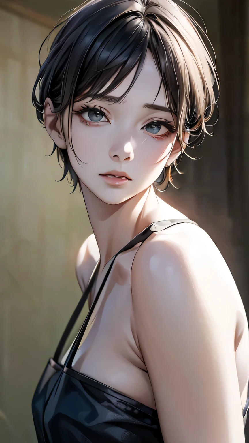 (highest quality、8k、32k、masterpiece)、(Realistic)、(Realistic:1.2)、(High resolution)、Very detailed、Very beautiful face and eyes、1 girl、Round and small face、(Droopy eyes:1.3), Tight waist、Delicate body、(close、highest quality、Attention to detail、Rich skin detail)、(highest quality、8k、Oil paint:1.2)、Very detailed、(Realistic、Realistic:1.37)、Bright colors