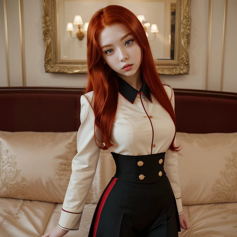 Anime beautiful girl with red hair and luxury uniform