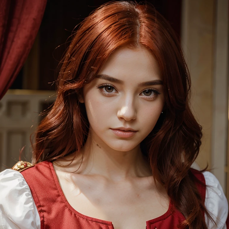 Anime beautiful girl with red hair and royal uniform