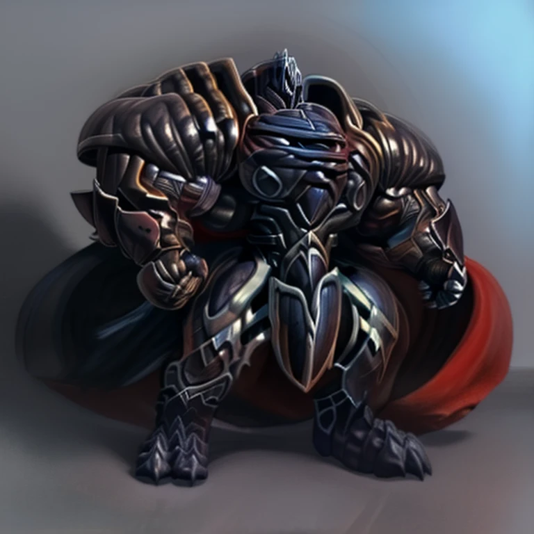 BlackKnight_fe, (masterpiece, best quality, detailed:1.2) detailed full body, a knight's mechanical armor, glowing wide and heavy armor, wears full body armor. massive muscles, huge pecs, chiseled abs, huge pectorals, exaggeratedly huge muscles. wearing a cloak. unusually developed muscular body big muscle, pecs, triceps, traps, waist narrow, unusually developed muscular body, Dark knight,
 The claws are sharp,
Sharp teeth, 