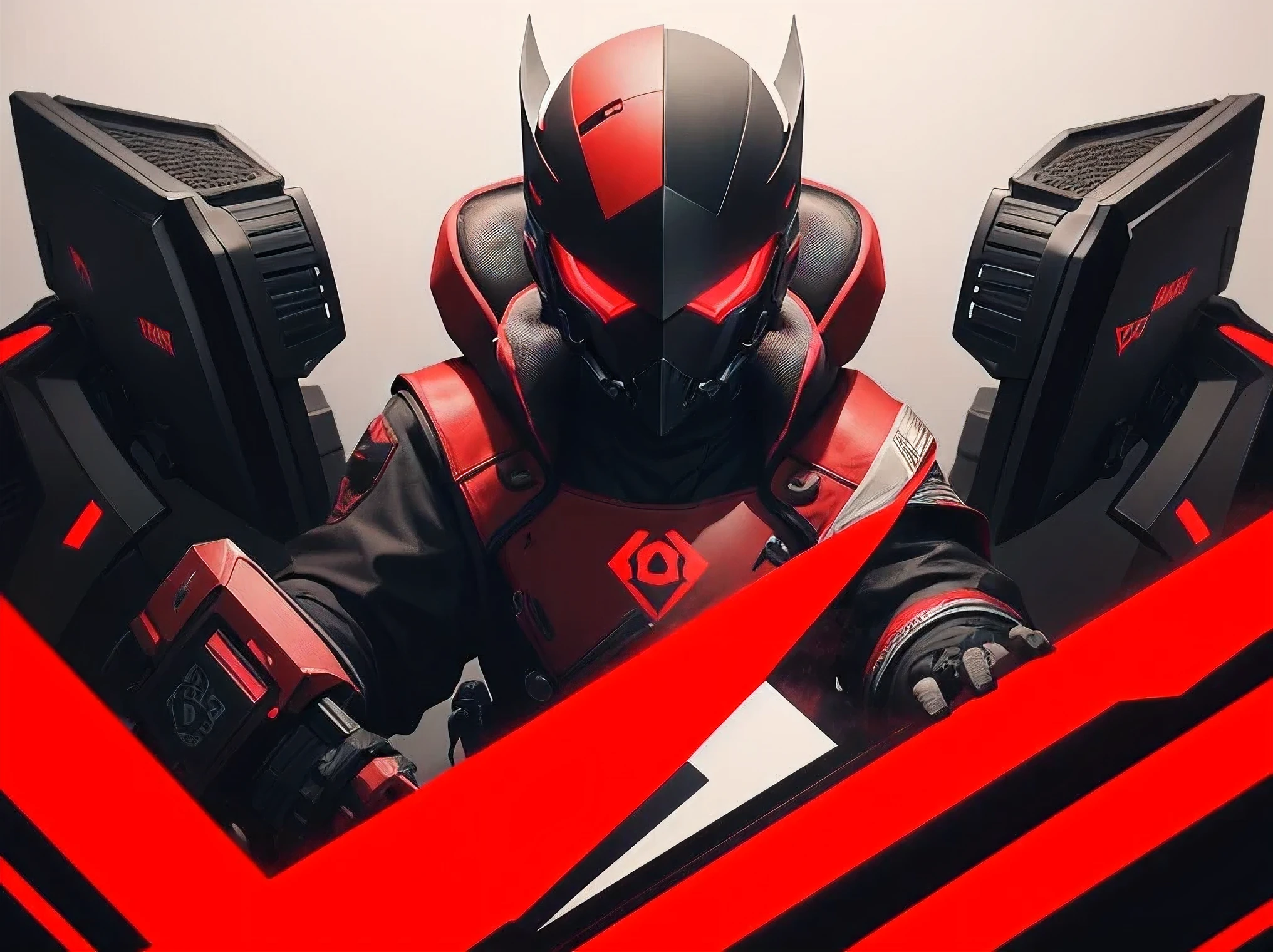 Generate me a banner for an gaming youtube channel, background cover, red and black theme, valorant theme,