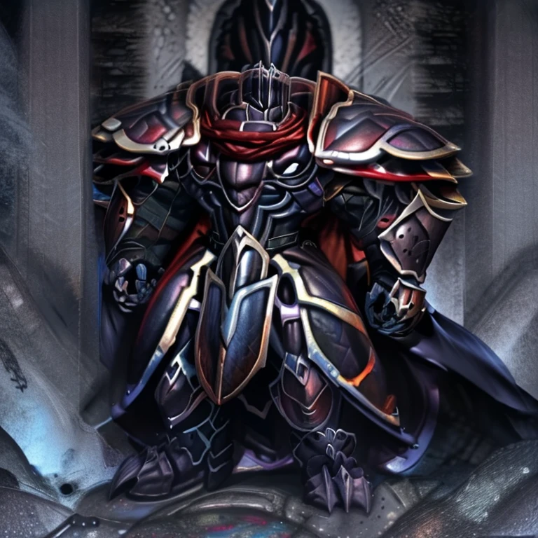 BlackKnight_fe, (masterpiece, best quality, detailed:1.2) detailed full body, a knight's mechanical armor, glowing wide and heavy armor, wears full body armor. massive muscles, huge pecs, chiseled abs, huge pectorals, exaggeratedly huge muscles. wearing a cloak. unusually developed muscular body big muscle, pecs, triceps, traps, waist narrow, unusually developed muscular body, Dark knight,
 The claws are sharp,
Sharp teeth, 