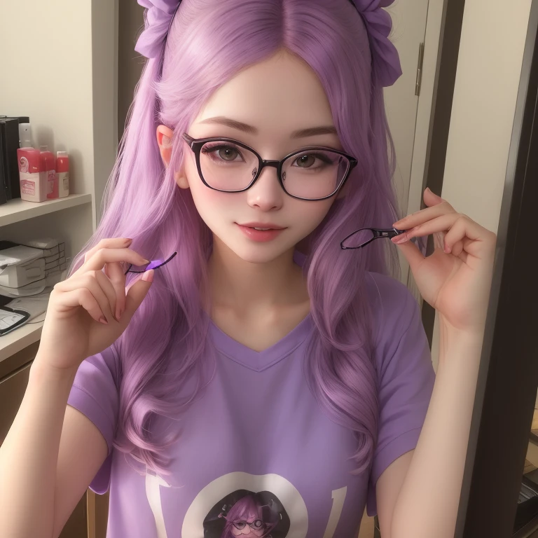 One wears glasses、Close-up of a woman wearing a purple top, wear glasses, Wearing long, round glasses, 28 years old, 2 7 years old, wear glasses的, wear glasses on, wenfei ye, 8k selfie photo, 29 years old, Wearing small round glasses, Nod, Avatar Profile Picture, 23 years old, Belle Delphine
