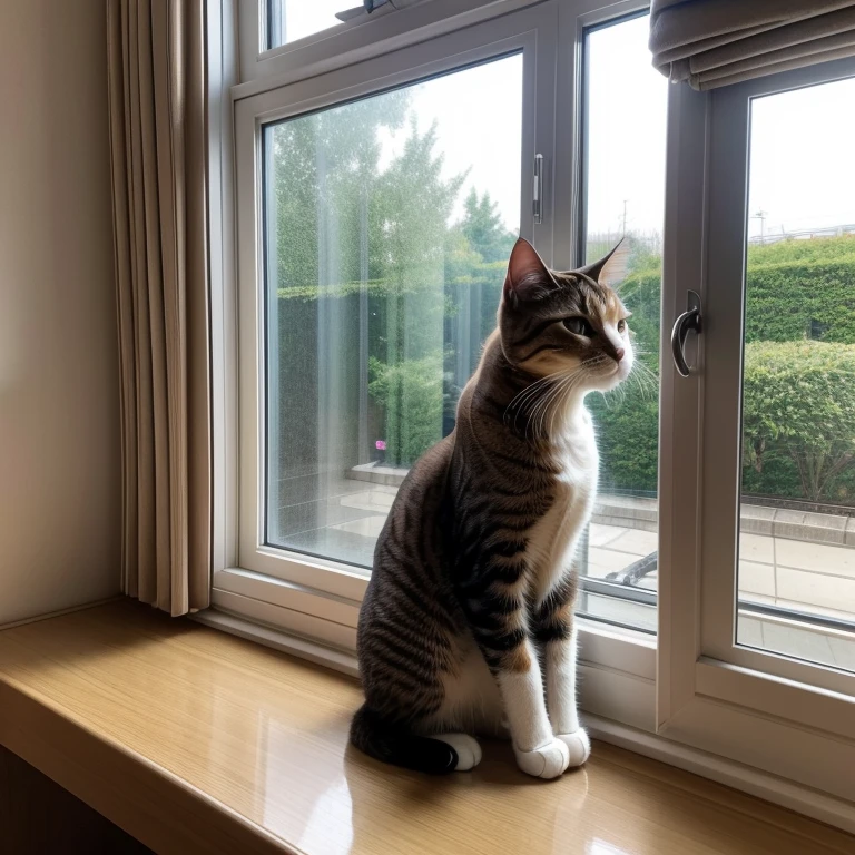  A cat sitting sadly by the window。Even if the owner is nearby、The cat&#39;s expression is sad。