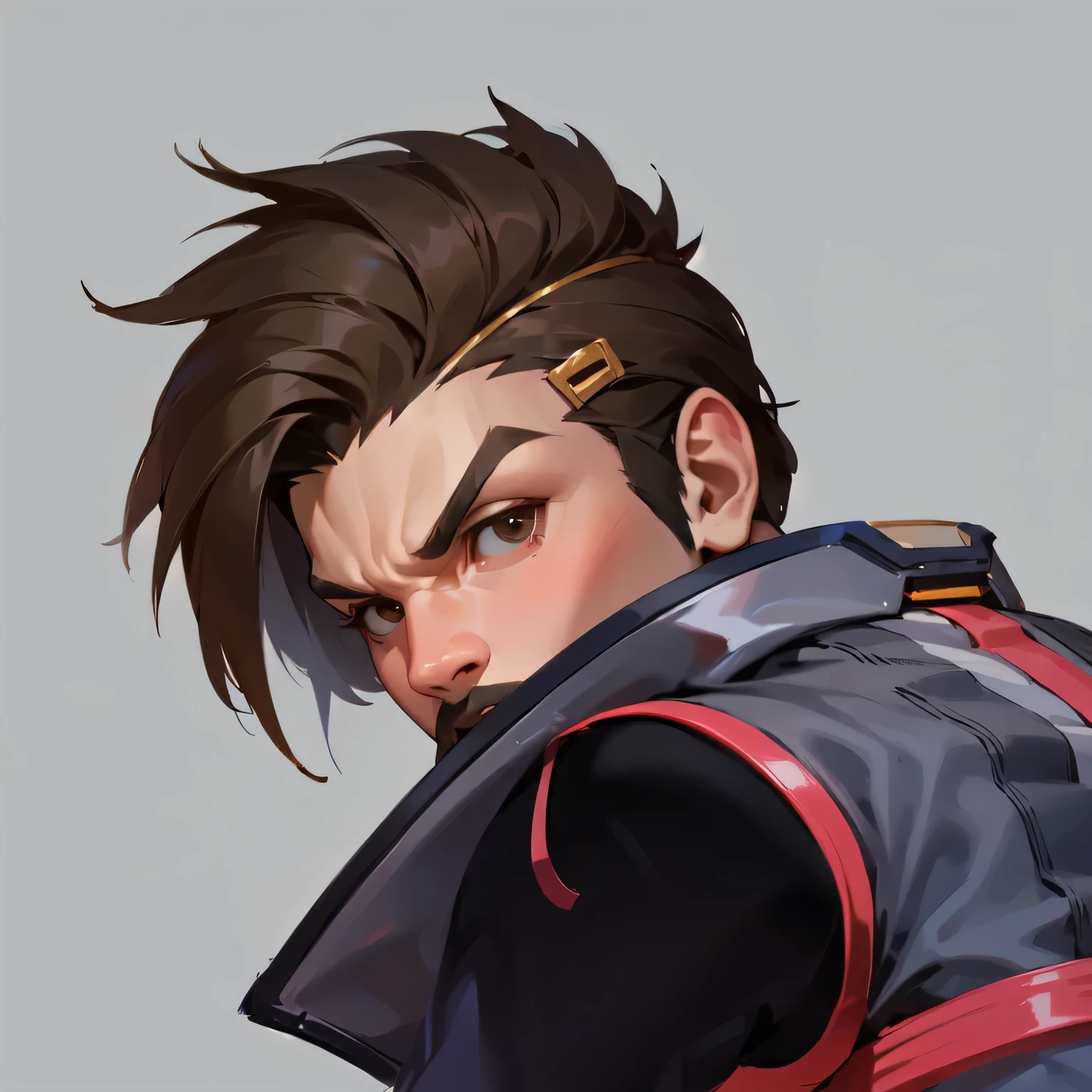 (masterpiece:1.2),Best quality,Metal pattern,metallic feel,Pleated detail,Strong muscles,Short haired man
