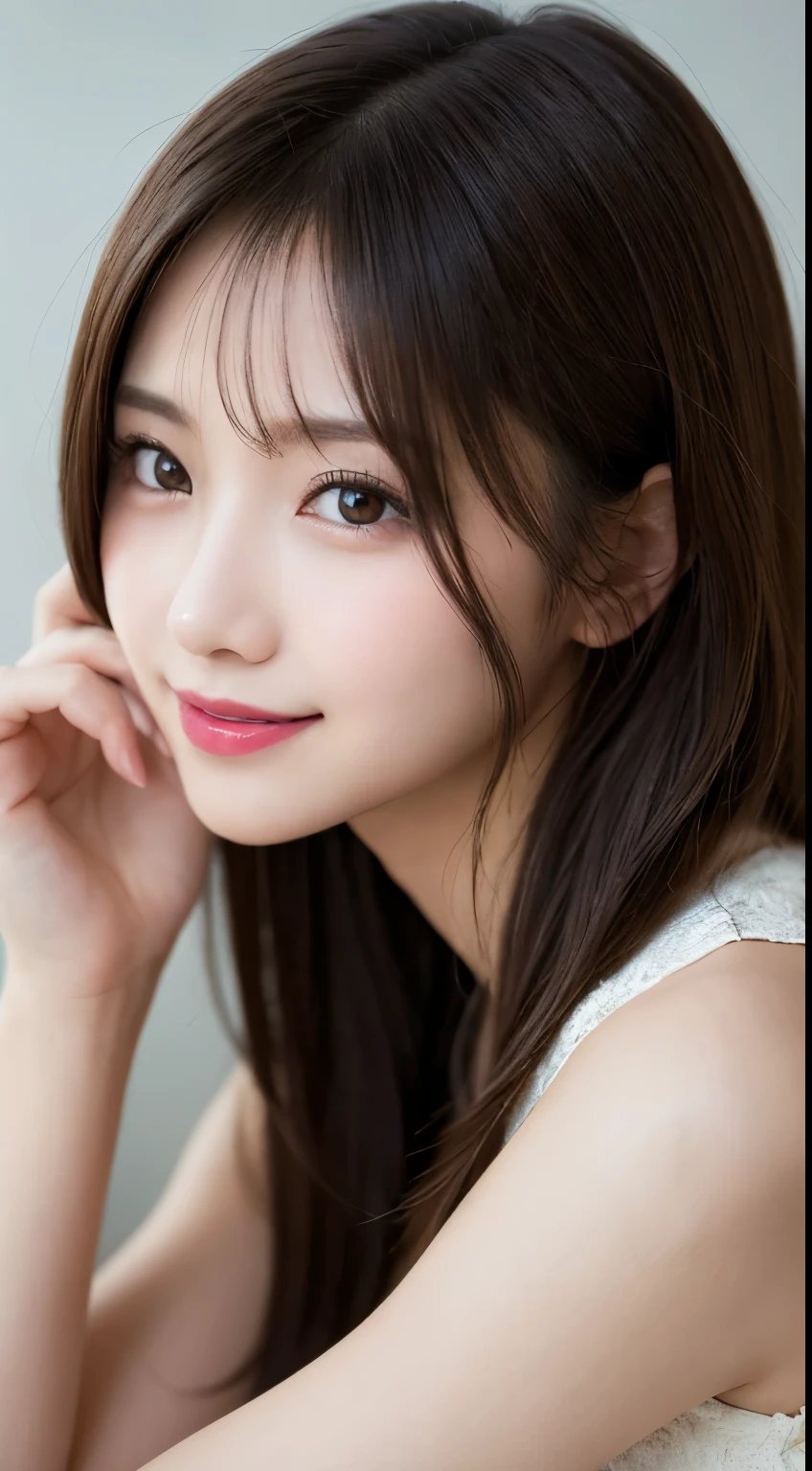 Tabletop, highest quality, shape, Very detailed, finely, High resolution, 8k wallpaper, 完璧なダイナミックな構shape, Beautiful and detailed,ランダムなcute髪,,Natural color lip, Bold sexy pose,smile、20-year-old girl、cute、Looking at the camera,Always blur the background,Perfect and beautiful face,Slim face and figure,Big eyes、Putting on gal makeup,Small face,Shooting from below、smile,Blurred Background,Elegant feminine face、Cyberpunk Fashion、smile、Change pose randomly、Randomly change the shooting angle and position、one person