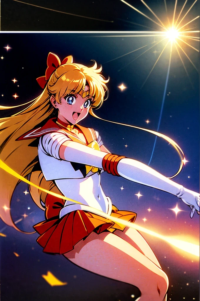 (best quality,4k,8k,highres,masterpiece:1.2),ultra-detailed,(realistic,photorealistic,photo-realistic:1.37),((glowing heart form)),((glowing heart beam)),((glowing heart light)),detailed gaze, dynamic pose, vibrant colors, flowing hair, fierce expression, (((Sailor Venus))), powerful energy, sparkling particles, magical aura, intense light beams, dramatic background, dynamic composition, radiant glow,vivid visual storytelling, anime style, vibrant and saturated colors, striking contrast, ethereal atmosphere, celestial energy, mesmerizing beauty, a sense of empowerment and confidence, captivating and immersive artwork, breathtaking and awe-inspiring,
BREAK,
a beautiful woman,((full body shot)), extremely luminous bright design, pastel colors, autumn lights, ultra-realistic skin texture, ultra-realistic eyes glow, ultra-realistic hair texture((venus tiara)),((venus shoes)),((venus gloves)),(venus choker),((sailor venus uniform))),
BREAK,
(((shoulder length blonde hair with red ribbon))),blue eyes,full body,Aino Minako,(((18 years old Anime girl))).