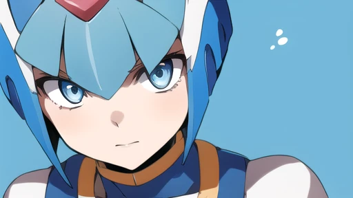 Leviathan Megaman 1 girl, looking at viewer, blue hair, Blue eyes, sea background , face only