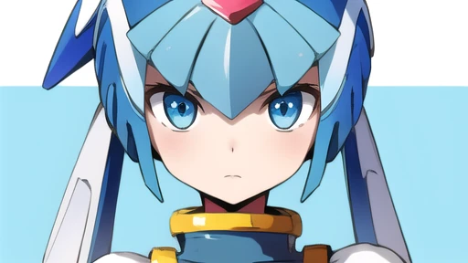 Leviathan Megaman 1 girl, looking at viewer, blue hair, Blue eyes, sea background , face only