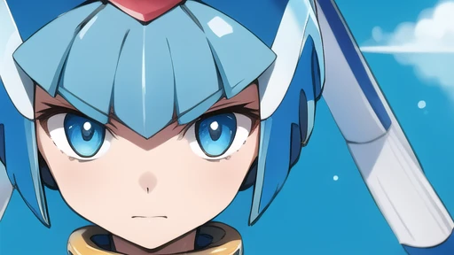 Leviathan Megaman 1 girl, looking at viewer, blue hair, Blue eyes, sea background , face only 