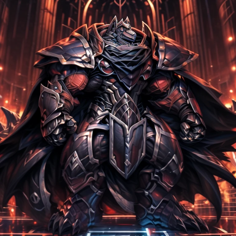 (masterpiece, best quality, detailed:1.2) (Pokémon) LUCARIO, detailed full body, a knight's mechanical armor, glowing wide and heavy armor, wears full body armor. massive muscles, huge pecs, chiseled abs, huge pectorals, exaggeratedly huge muscles. wearing a cloak. unusually developed muscular body big muscle, pecs, triceps, traps, waist narrow, unusually developed muscular body, Dark knight, BlackKnight_fe, The claws are sharp, Sharp teeth,