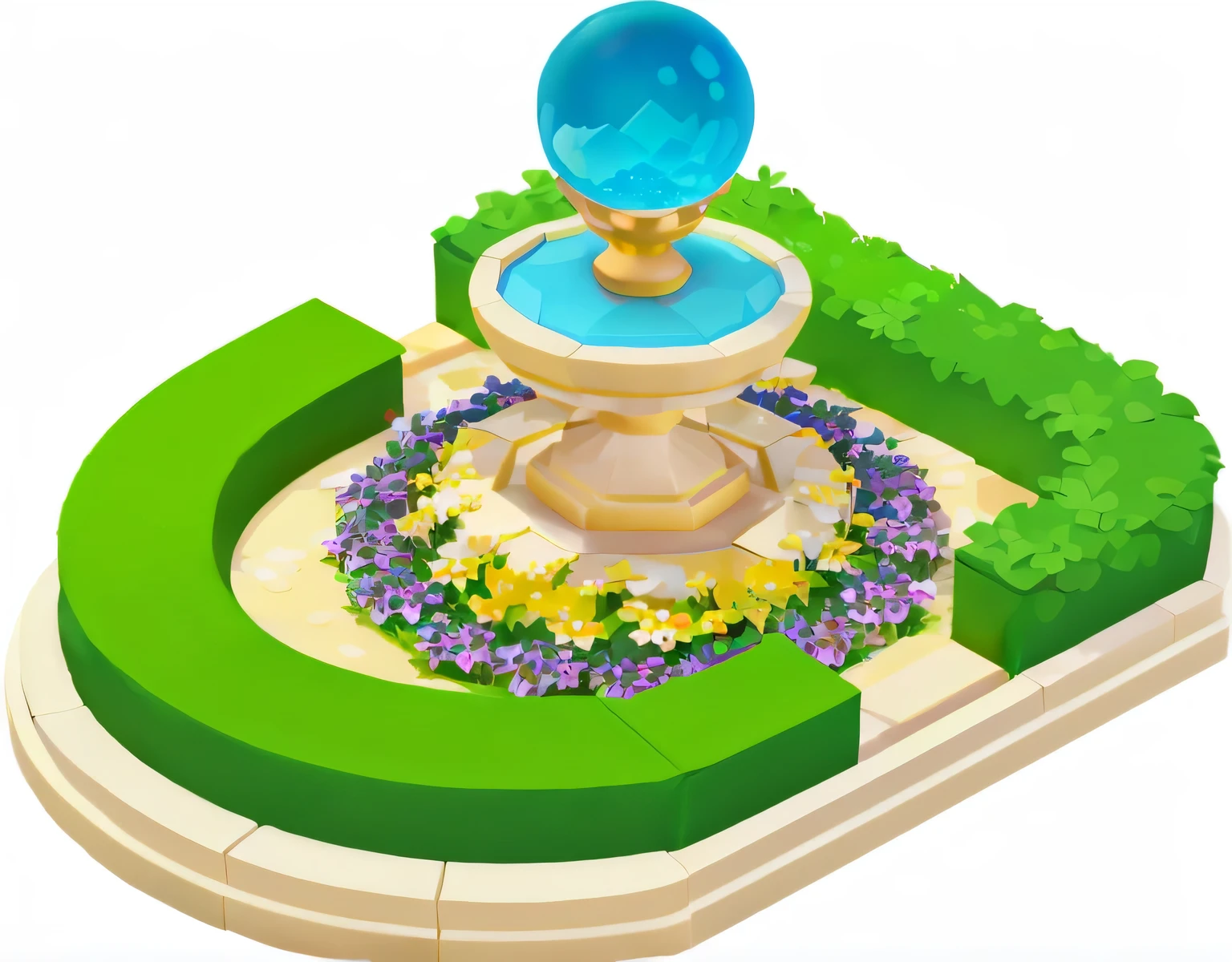Garden flower bed,Crystal Ball,Grass,Pixar style,European and American cartoon style,
