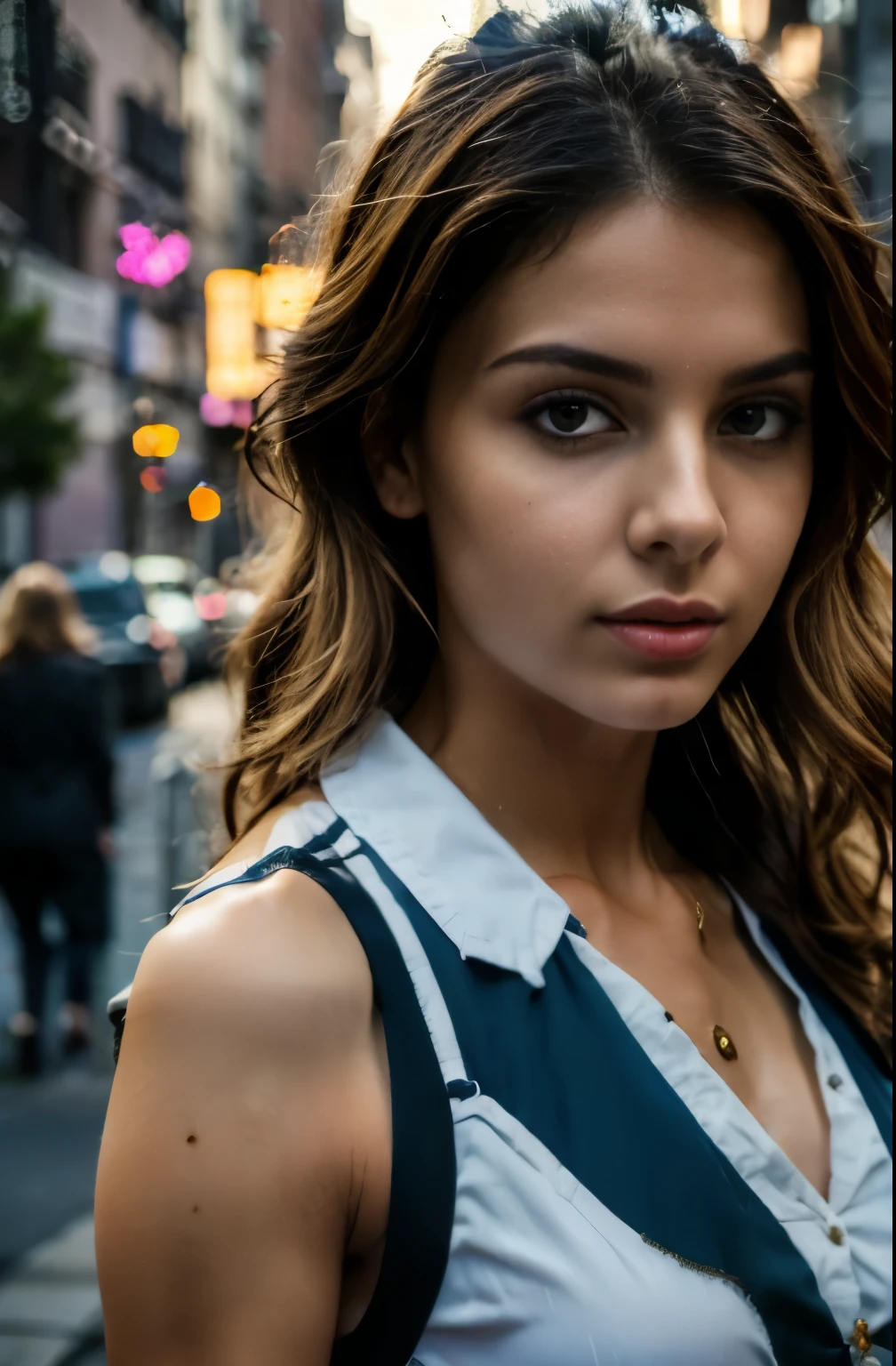 (best quality,4k,8k,highres,masterpiece:1.2),ultra-detailed,(realistic,photorealistic,photo-realistic:1.37),portrait,Colombian lady,Ella Parnell lookalike,burgundy curly hair,sexy work clothes,cement mixer truck,New York City,professional,street scene,colorful,HDR,studio lighting,sharp focus,vivid colors,lively atmosphere,lots of details,urban setting,modern cityscape,daytime,energetic,confident expression,posing confidently,city hustle and bustle,sophisticated,stylish,dynamic perspective,glowing lights,crisp shadows,striking composition,compositionally balanced,business district,elegant,city lifestyle,urban exploration