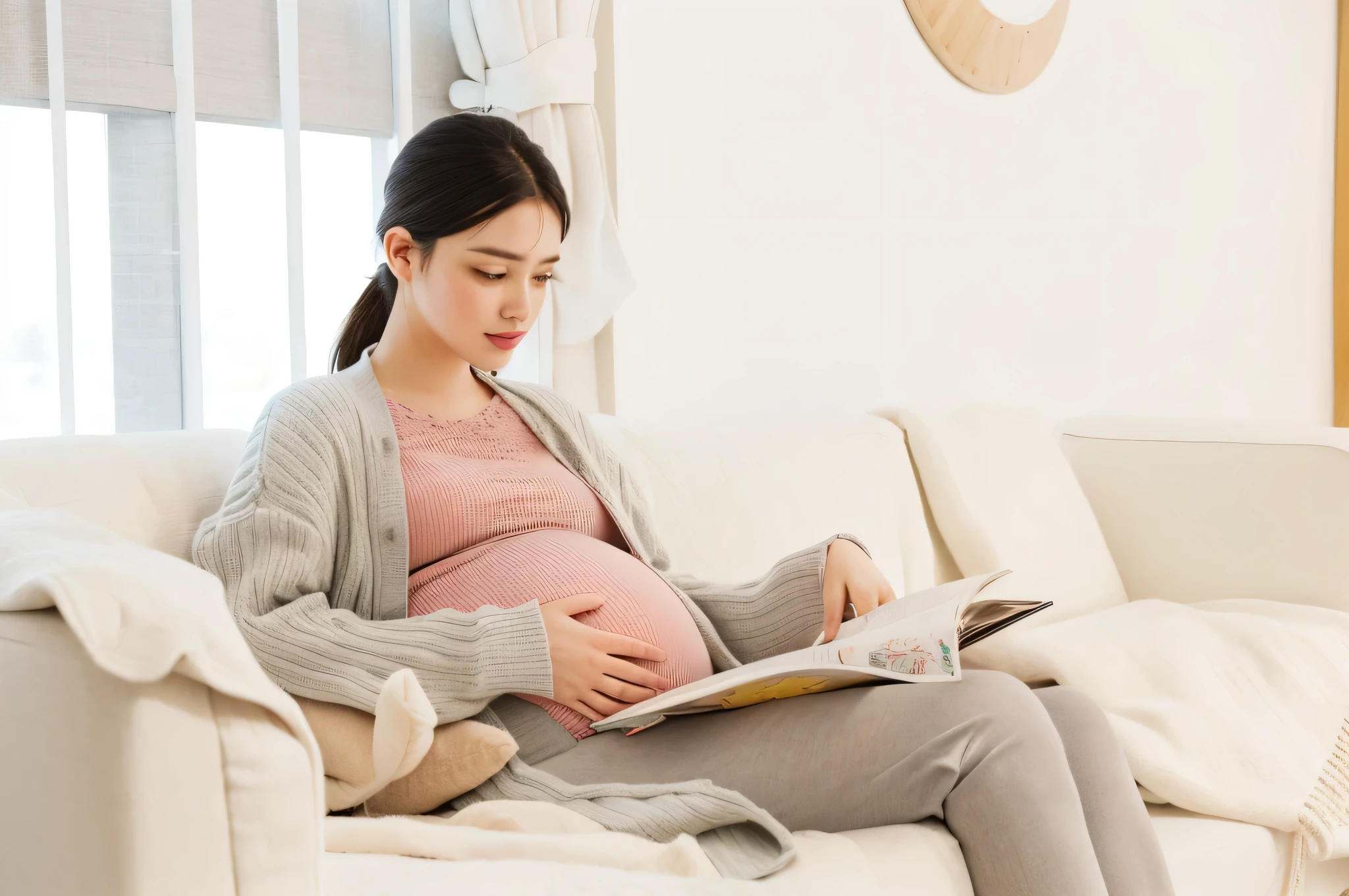 pregnant woman sitting on a couch read, pregnant belly, feeling of maternal love, Pregnant, pregnant, read, Read new books, beginner, Available images, Female fetus, picture, woman sitting, Portraiture, High-resolution scanning, High-resolution scanning, matriarchal photography 4 k, matriarchal, Third trimester, non-graphical, coloring book