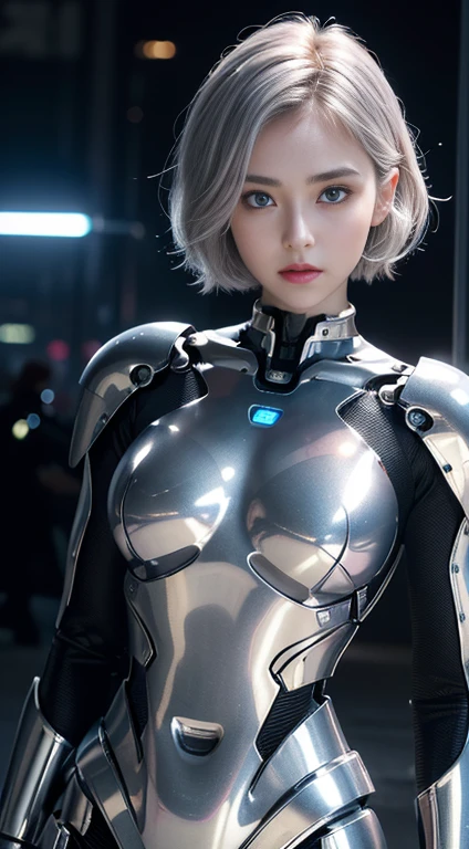 The best ever、8k,(((Whole Body Ezbian)))、(((shine)))、(((Very shiny metallic suit)))、(((Extremely hard and shiny armor)))、The cuteness of the machine(highest quality, Detailed explanation, Tabletop, , 8k, Chiaroscuro,huge 、The bust photo is super realistic and real, Highly detailed Canon video capture )、((Beautiful and shining nature eyes))、Beautiful belly button、Human skin types、((Highly photorealistic human))、(Perfect round pupils)、The detail in the iris of the pupil is quite astonishing、(((Shining Eyes)))、Accurate Fingers、故障のない手feet、(((Caucasian 14 year old girl)))、((Very white pale pink skin,,,,,,,,,,,))、natureに閉じた口、natureな乳輪、nature 、Gazing Eyes、Natural Body、Baby Face、Feminine face、Feminine body、(Round face)、Small Face、Soft Cheeks、Looking at the camera、Whole Body Ezbian、、Beautiful and shining nature eyes、Human skin types、((Highly photorealistic human))、(Perfect round pupils)、The detail in the iris of the pupil is quite astonishing、故障のない手feet、natureに閉じた口、natureな乳輪、nature 、Gazing Eyes、Natural Body、A little childish、Feminine face、Feminine body、Round face、Small Face、Soft Cheeks、Looking at the camera、Whole Body Ezbian、A balanced face、drooping eyes、(Not a crushing sight)、Body with human-like proportions、(((Slightly longer arms)))、(The body is quite long)、(((Slightly larger hands)))、Human face、(((Shining silver hair)))、(((Cool Shortcut Hair)))、(((The background is the future)))、(((8 heads)))、(((Bright Blue Eyes)))、(((Thin silver eyebrows)))、(((Thin eyebrows)))、If you look at this、Gentle double eyelids、(((Kind Face)))、(((Background Mecha)))、Blade Runner、(((Robocop)))、ghost in the Shell、Tron、Space Sheriff Gavan、SWAT、Police Officer、(((Night Background)))、(((No makeup)))、(((Hollywood sci-fi movie quality)))、Neon Light、(((New York in 5000 AD)))、((blue green and orange))、Height 1cm、Leg length 80cm、Head length is 21cm、,Very subtlyXfeet、Cool pose、Evangelion、Rei Ayanami