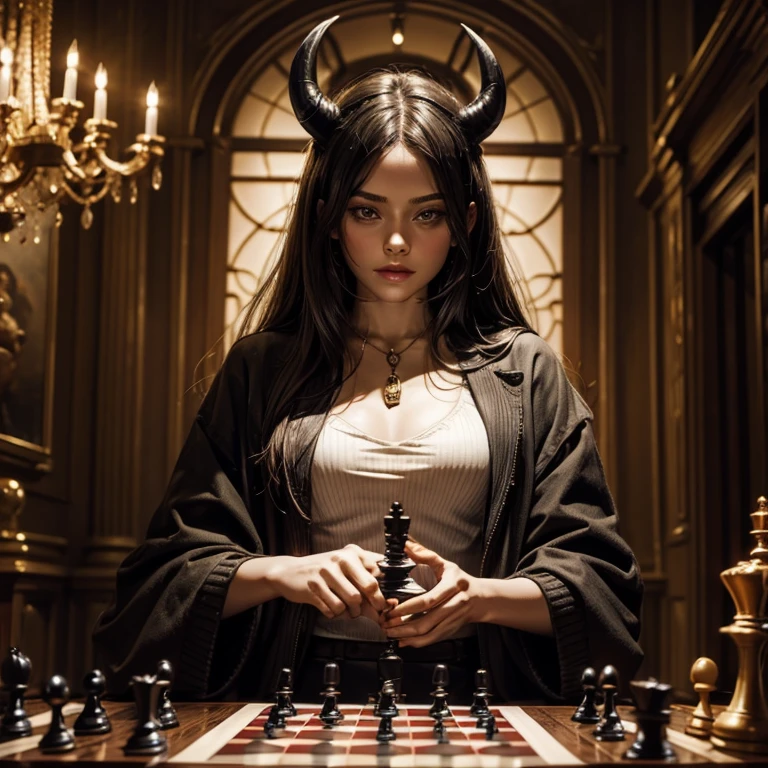 The Devil plays chess by real human figures