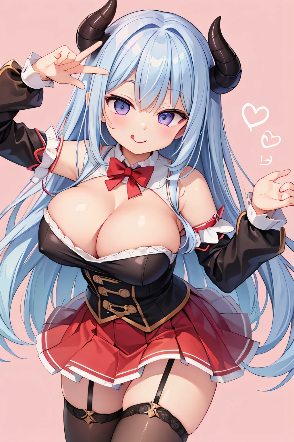 highest quality、Big Breasts、Cleavage、Tongue out、smile、Panty shot、Devil's Wings、Black Hair、Long Hair