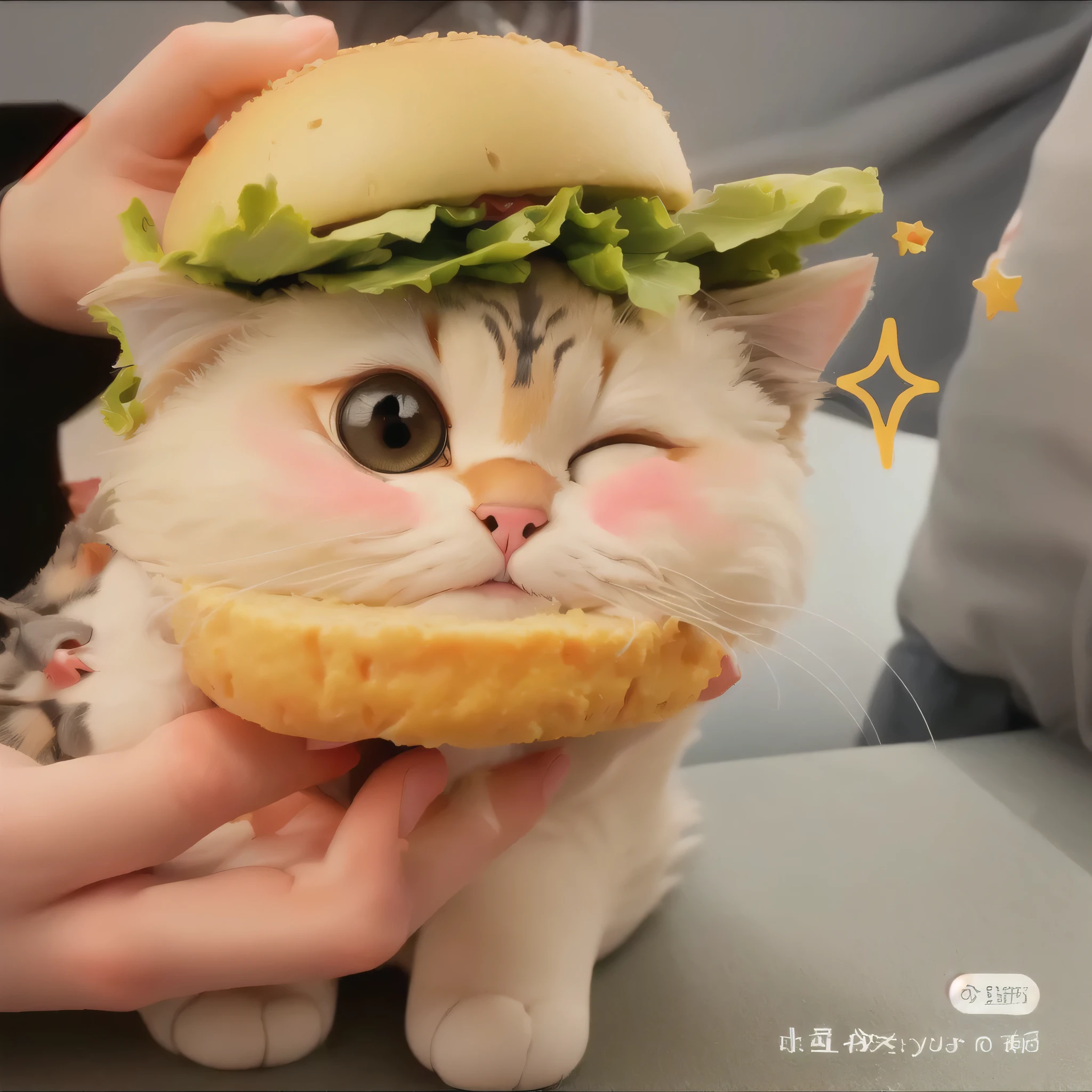 Cat furry hamburger big eyes cute cartoon