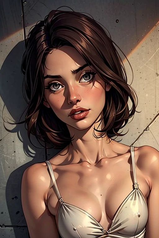 ((Flat Chest))、Close-up of an 18 year old woman、Angle from above、There's a lot of white slime on my face、Upward glance、Drooling、Watery eye、