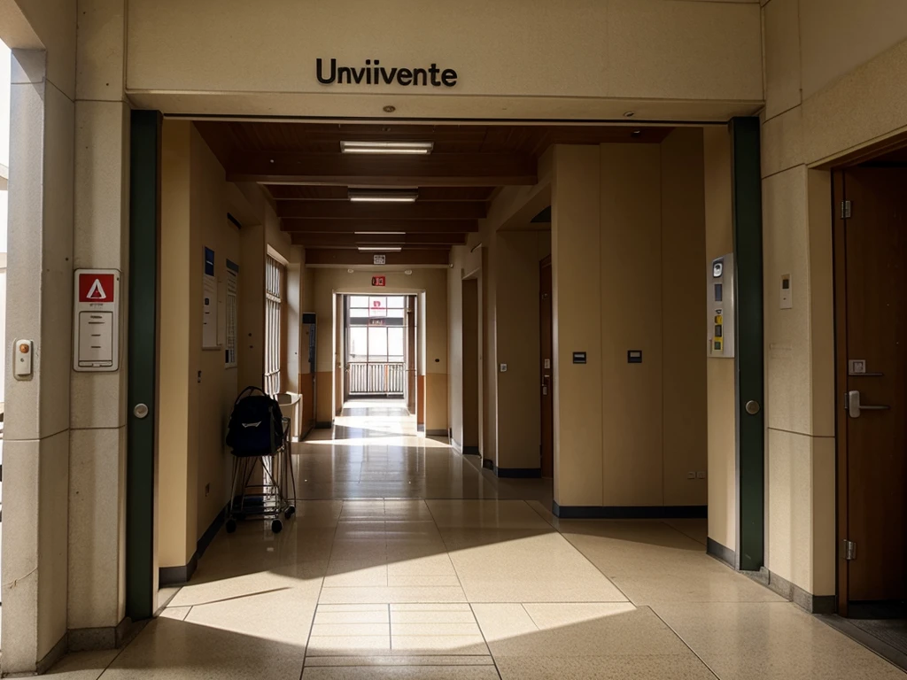 Inside the university entrance、There are a few students here and there